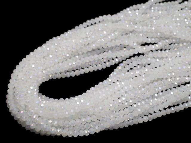 Glass Beads Faceted Button Rondelle 3 x 3 x 2 mm White NO.2 AB 1 strand beads (aprx.15 inch / 36 cm)