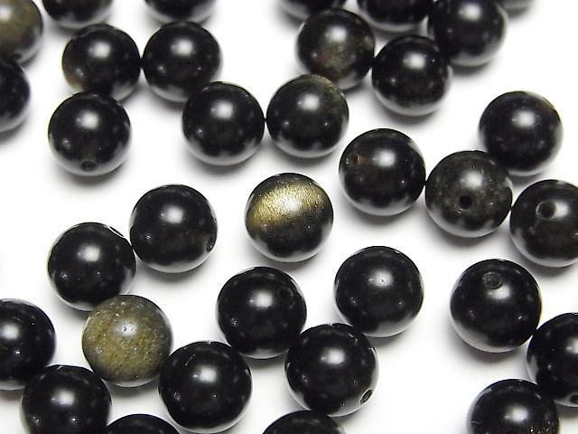 Goldener Obsidian AAA Halb Durchbohrtes Loch Rund 8mm 10 Stück