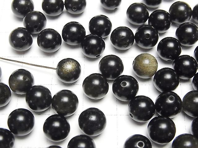 Goldener Obsidian AAA Halb Durchbohrtes Loch Rund 8mm 10 Stück