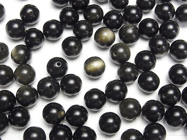 Goldener Obsidian AAA Halb Durchbohrtes Loch Rund 8mm 10 Stück