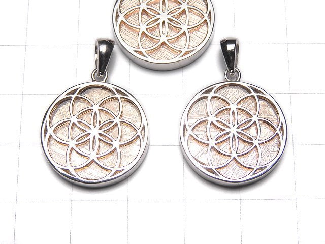 Meteorite seed of life design included Coin Pendant 20 mm pink gold Silver 925