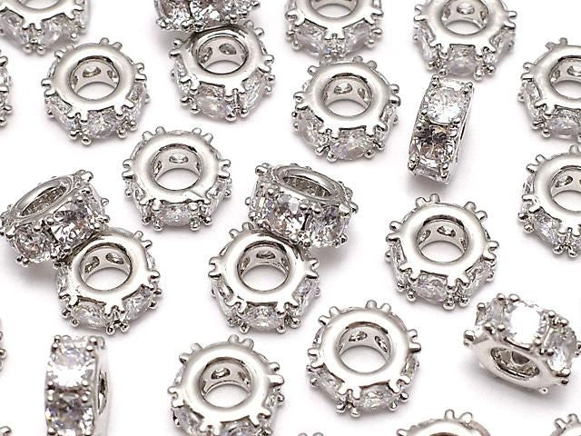 金屬配件 圓珠 7x7x3mm 銀色 (鑲鋯石) 3個