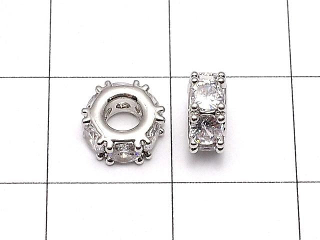 金屬配件 圓珠 7x7x3mm 銀色 (鑲鋯石) 3個