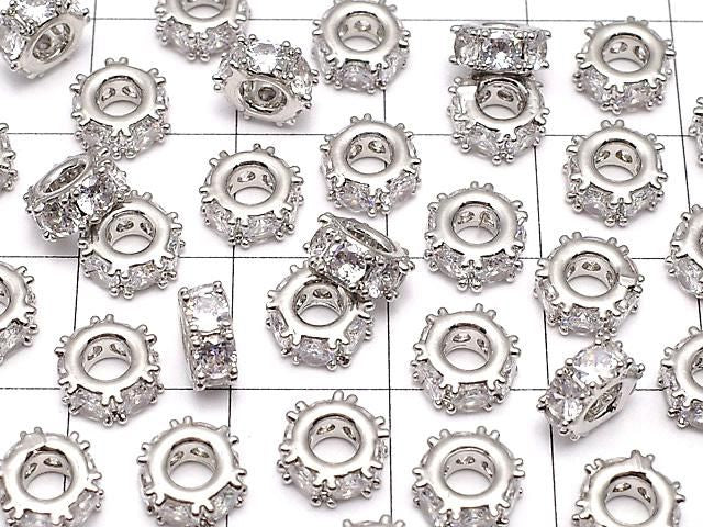 金屬配件 圓珠 7x7x3mm 銀色 (鑲鋯石) 3個