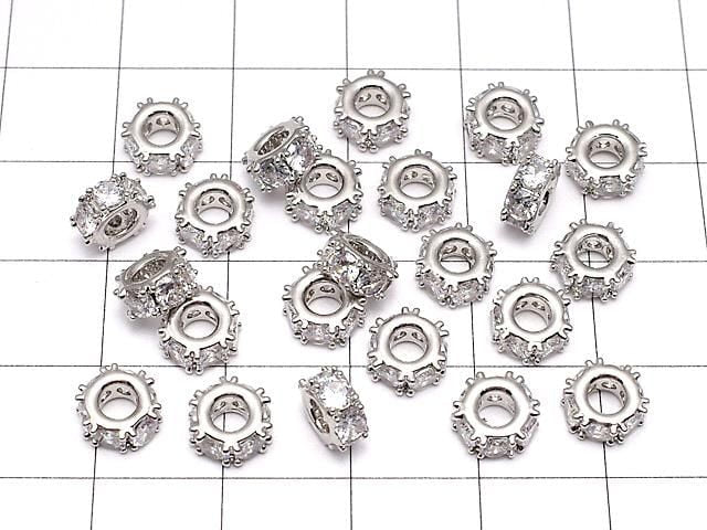 金屬配件 圓珠 7x7x3mm 銀色 (鑲鋯石) 3個