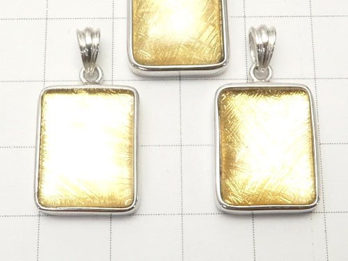 Meteorite rectangle Pendant 18 x 13 x 6 mm gold color Silver 925