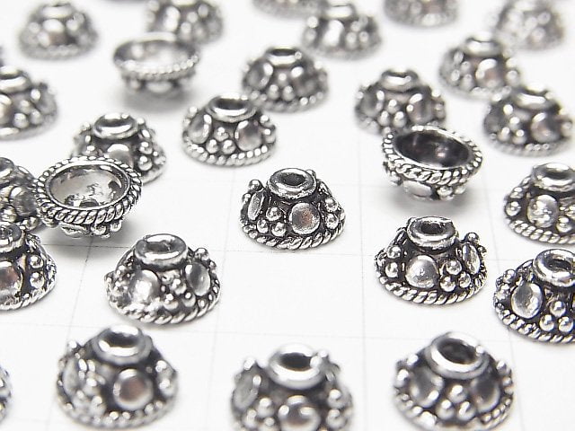 Silver 925 Bead Caps 8x8x4mm Oxidized Finish 2pcs