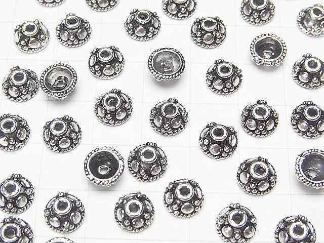 Silver 925 Bead Caps 8x8x4mm Oxidized Finish 2pcs