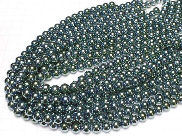 Hämatit Rund 8mm metallisch grün 1 Strang Perlen (ca. 15 Zoll / 38 cm)