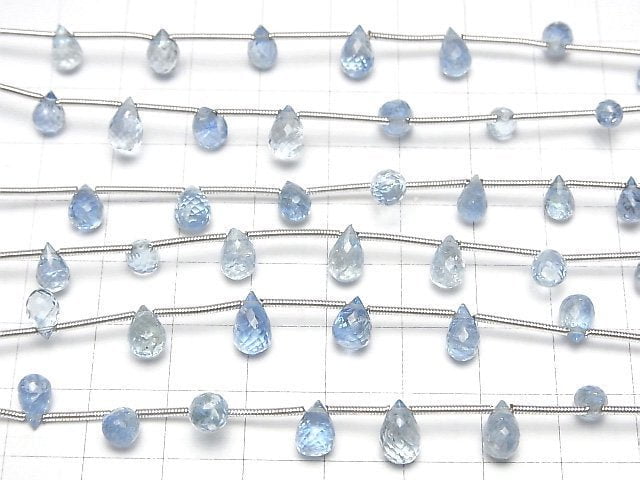 Hochwertiger Aquamarin AAA+ Tropfen Facettierte Briolette 1Strang Perlen (ca. 5 Zoll / 12 cm)