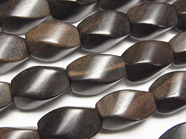 Ebony Wood 4Faceted Twist Faceted Rice 15x10x10mm 1strand beads (aprx.15inch/38cm)