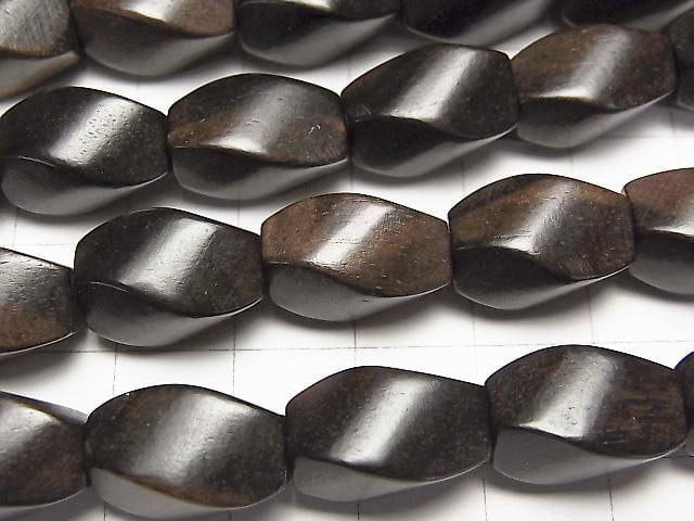 Ebony Wood 4Faceted Twist Faceted Rice 15x10x10mm 1strand beads (aprx.15inch/38cm)