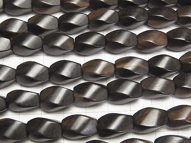 Ebony Wood 4Faceted Twist Faceted Rice 15x10x10mm 1strand beads (aprx.15inch/38cm)