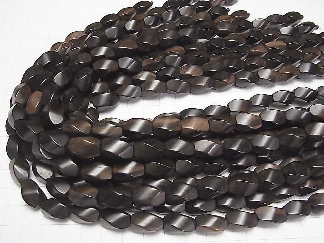 烏木 4切面扭轉 切面米珠 15x10x10mm 一串珠子 (約15英吋/38公分)