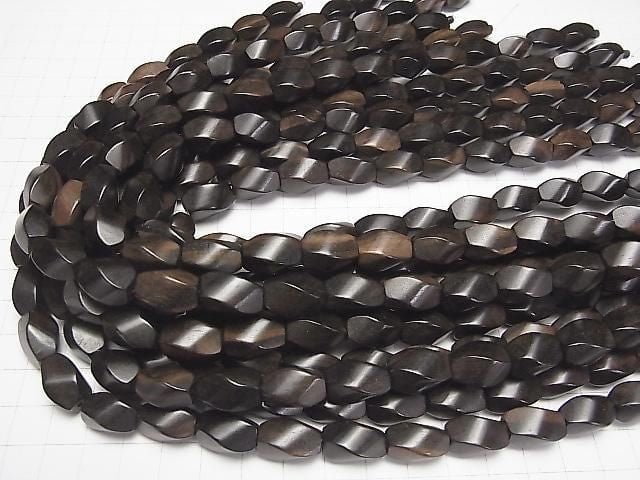 Ebony Wood 4Faceted Twist Faceted Rice 15x10x10mm 1strand beads (aprx.15inch/38cm)