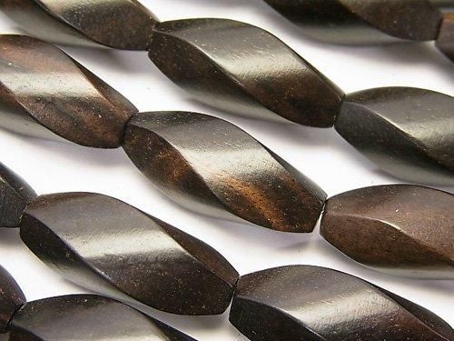 Ebony Wood 4Faceted Twist Faceted Rice 25x10x10mm 1strand beads (aprx.15inch/36cm)
