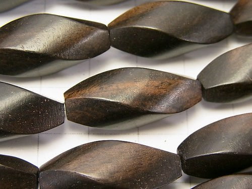 Ebony Wood 4Faceted Twist Faceted Rice 25x10x10mm 1strand beads (aprx.15inch/36cm)