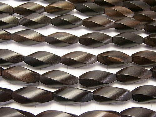 Ebony Wood 4Faceted Twist Faceted Rice 25x10x10mm 1strand beads (aprx.15inch/36cm)