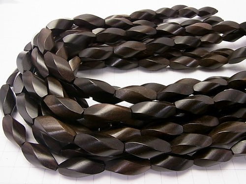 Ebony Wood 4Faceted Twist Faceted Rice 25x10x10mm 1strand beads (aprx.15inch/36cm)