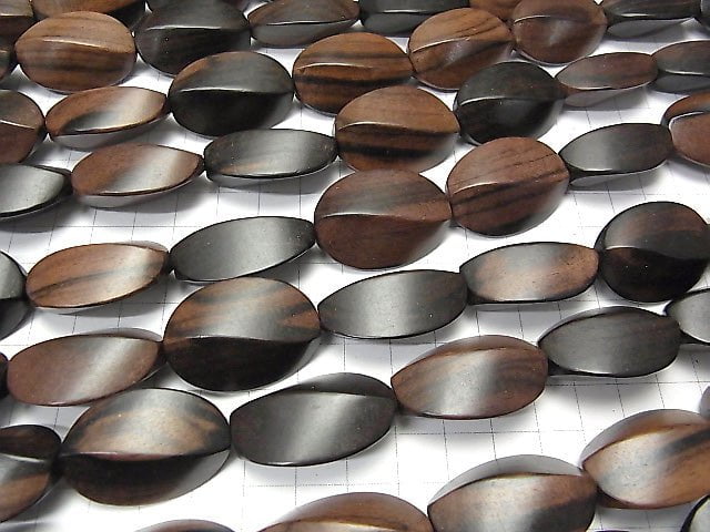 Ebony Wood 4Faceted Twist Oval 30x23x14 1strand beads (aprx.14inch/34cm)