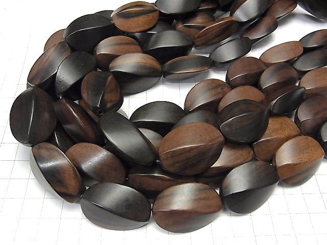 Ebony Wood 4Faceted Twist Oval 30x23x14 1strand beads (aprx.14inch/34cm)