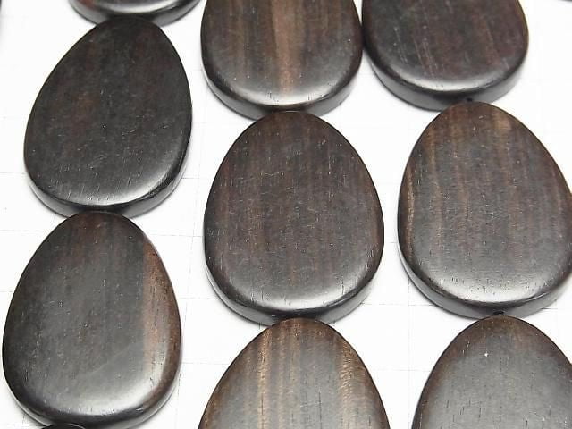 Ebony Wood Vertical Hole Pear shape 35x25x5mm 1strand beads (aprx.15inch/37cm)