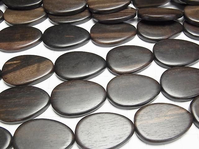Ebony Wood Vertical Hole Pear shape 35x25x5mm 1strand beads (aprx.15inch/37cm)