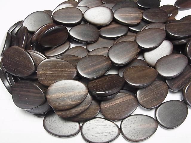 Ebony Wood Vertical Hole Pear shape 35x25x5mm 1strand beads (aprx.15inch/37cm)