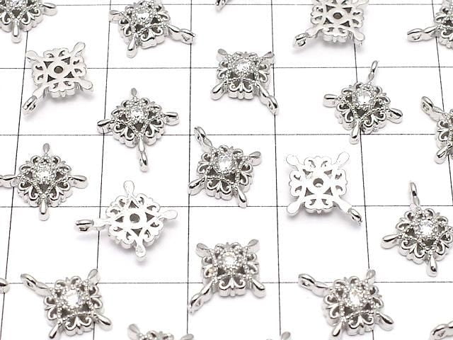 Metal Charm, 12x10mm Cross, Silver Color (with CZ), 2 Pieces