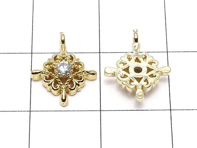 Metal Charm, 12x10mm Cross, Gold Color (with CZ), 2 Pieces