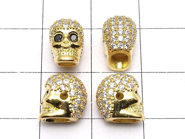 Metallteile Totenkopf 9,5 x 7 x 9 mm goldfarben (mit CZ) 2 Stück 3,79 $!