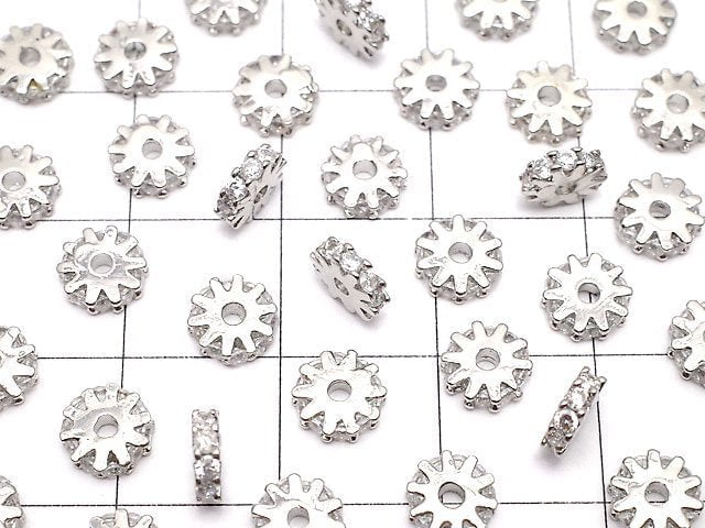 Metal parts Rondelle 6x6x2mm Silver color (with CZ) 2pcs