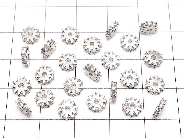 Metal parts Rondelle 6x6x2mm Silver color (with CZ) 2pcs
