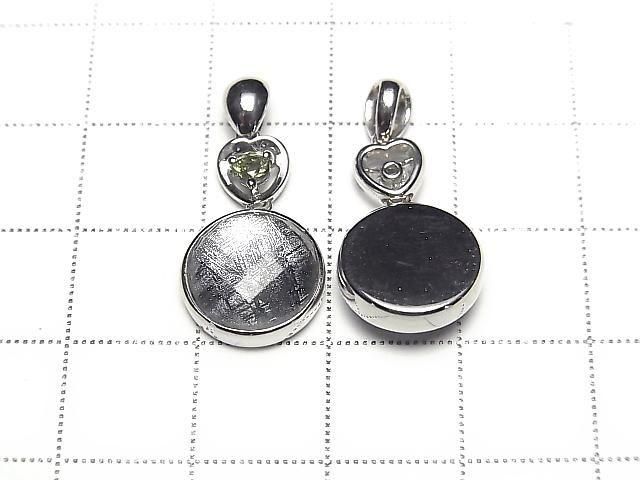 Meteorite & Moldavite 1 stone! Coin Pendant 11mm Silver925