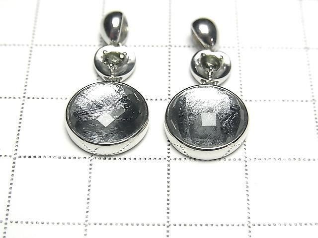 Meteorite & Moldavite 1 stone! Coin Pendant 11mm Silver925