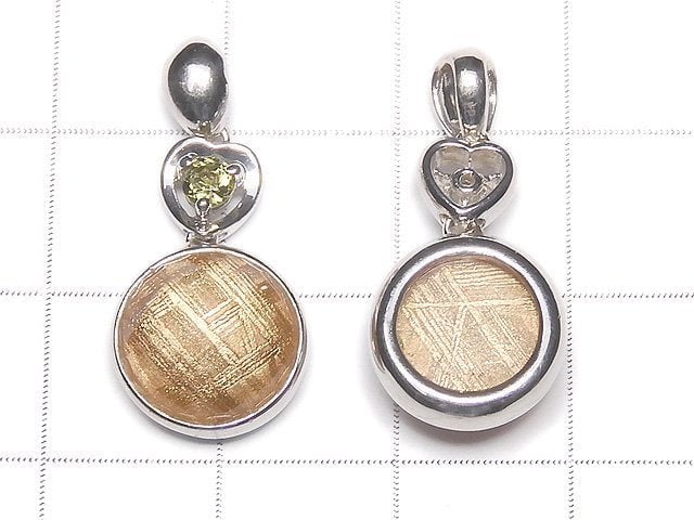 Meteorite & Moldavite 1 Stone! Coin Pendant 11mm Pink Gold Silver925