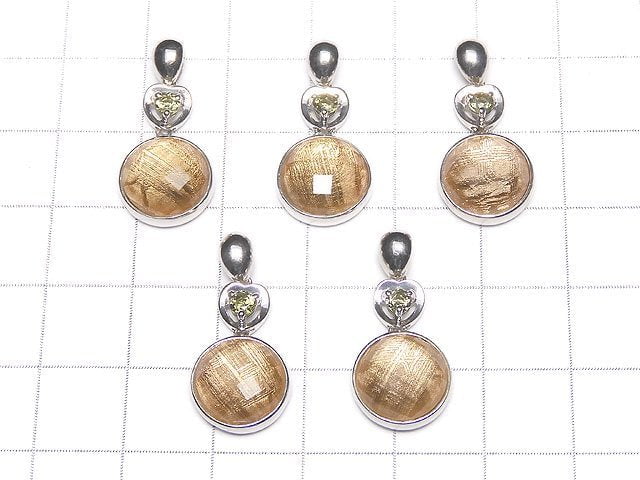 Meteorite & Moldavite 1 Stone! Coin Pendant 11mm Pink Gold Silver925
