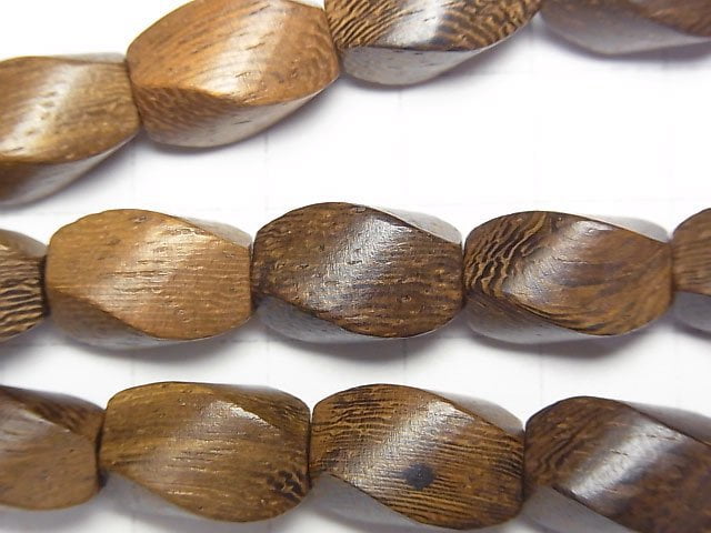 Wood Beads Rice 4Faceted Faceted Twist 15x9x9mm 1strand beads (aprx.15inch/38cm)
