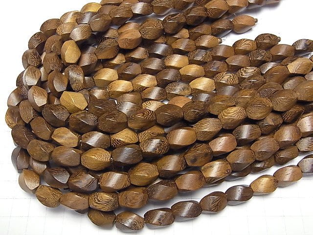 Wood Beads Rice 4Faceted Faceted Twist 15x9x9mm 1strand beads (aprx.15inch/38cm)