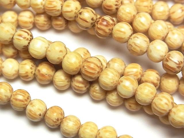 椰子木(棕櫚樹)圓珠 6-7mm 白色 1串(約 16 英寸/39 公分)