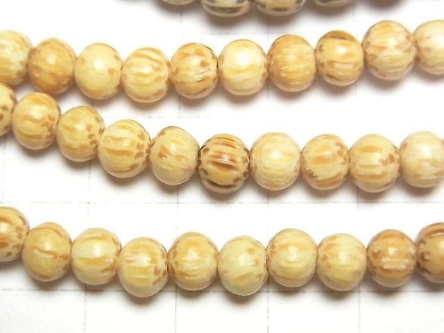 椰子木(棕櫚樹)圓珠 6-7mm 白色 1串(約 16 英寸/39 公分)