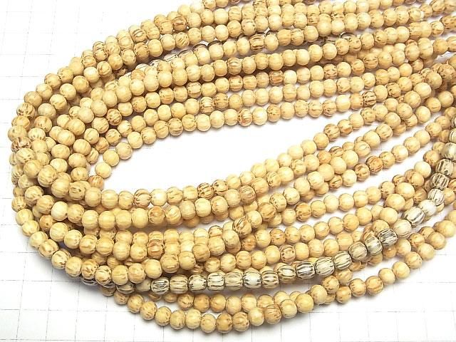 椰子木(棕櫚樹)圓珠 6-7mm 白色 1串(約 16 英寸/39 公分)