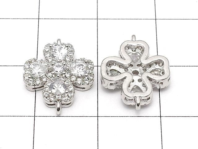 Metal Joint Parts Clover 15x12mm Silver Color (with CZ) 1pc