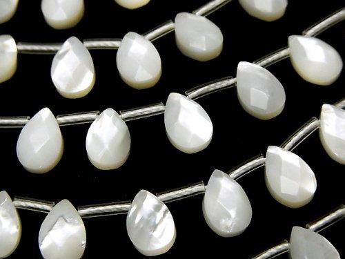 High-quality white shell (silver-lip oyster) AAA faceted pear shape 9x6x4mm 1/4 or 1 strand beads (approx. 15 inch/38 cm)