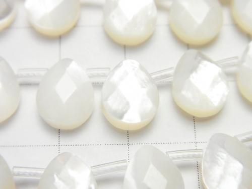 High-quality white shell (silver-lip oyster) AAA faceted pear shape 10x8x4mm 1/4 or 1 strand beads (approx. 15 inch/38 cm)