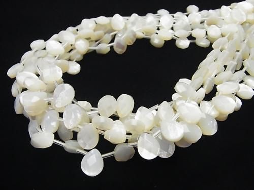 High-quality white shell (silver-lip oyster) AAA faceted pear shape 10x8x4mm 1/4 or 1 strand beads (approx. 15 inch/38 cm)