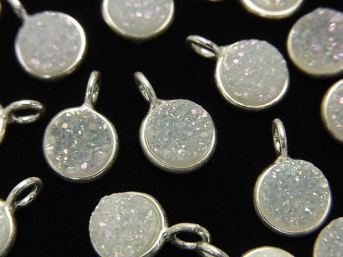 Druzy Achat Fassung Coin 8 mm AB-Beschichtung Silber925 1 Stück