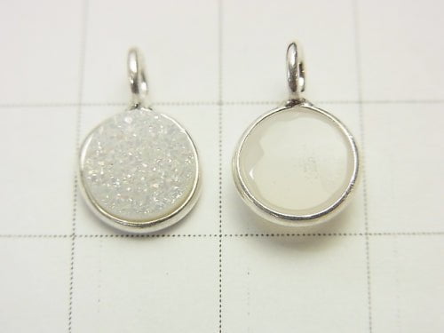 Druzy Achat Fassung Coin 8 mm AB-Beschichtung Silber925 1 Stück