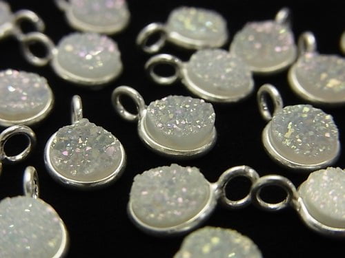 Druzy Achat Fassung Coin 8 mm AB-Beschichtung Silber925 1 Stück