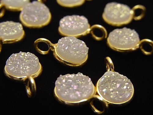 Druzy-Achat Bezel Setting Münze 8mm AB-Beschichtung 18KGP 1 Stück